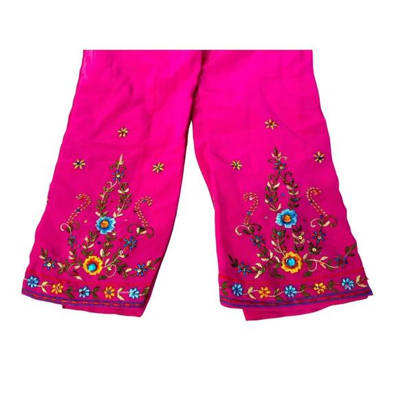 Indian Rhinestone Embroidered Silky Pink Kurta Blouse Pants Set Kids Size 22 2T - Picture 5 of 9